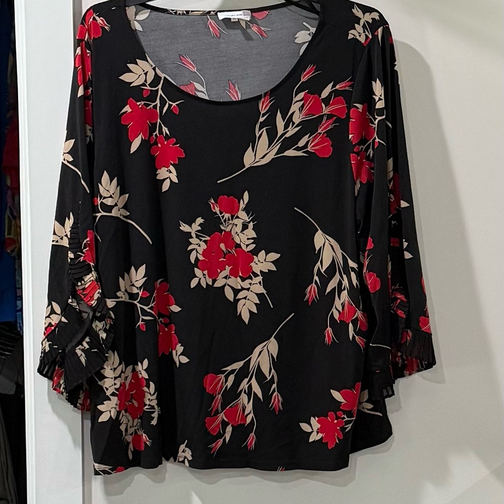 Calvin Klein Black and Red Floral Blouse